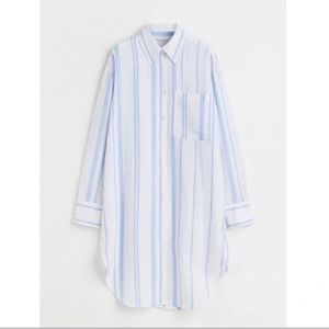 H&M Blue & White Striped 100% Linen Shirt Dress size M